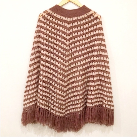 Brown and Cream Women's Crochet Poncho - Picture 1 of 12